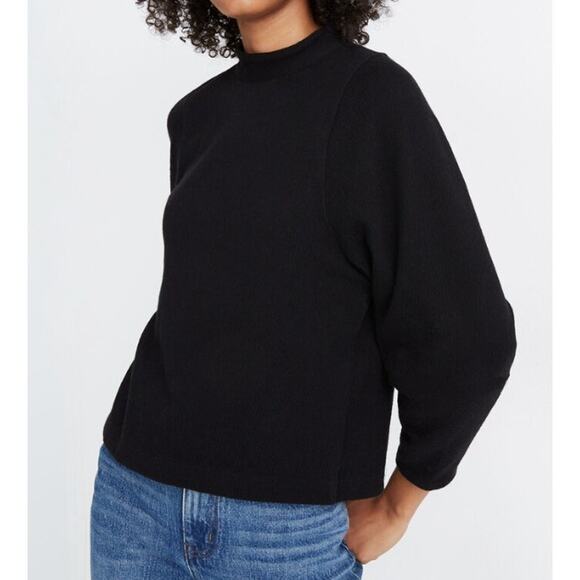 Madewell Top Black Button Back Mock Neck Minimalist Capsule Fall Contemporary - Picture 1 of 6